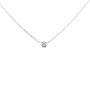 NEW Round Diamond Solitaire Bezel Necklace in 14k White Gold