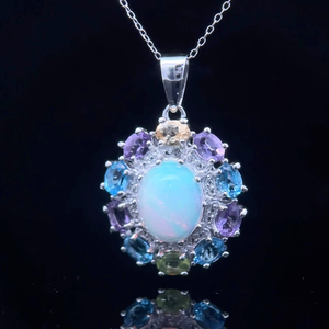 NEW White Opal & Semi-Precious Gemstone Cluster Pendant Necklace VIDEO