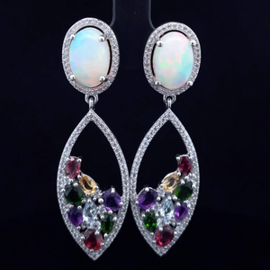 NEW Opal & Semi-Precious Gemstone Bouquet Dangle Earrings VIDEO