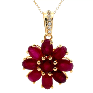 NEW Ruby Flower Pav Diamond Pendant Necklace VIDEO