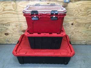 lot 112 image: Lot of 3 - Large Red Storage Bins