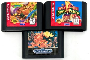 lot 407 image: Set of 3 SEGA Genesis Game Cartridges - Desert Demolition, Mighty Morphin Power Rangers, and Taz-Mania