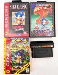lot 443 image: SEGA Genesis Sonic the Hedgehog Game Collection (1, 2, 3 & Knuckles) Complete with Cases and Manuals