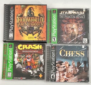 lot 604 image: Lot of 4 PlayStation Games Oddworld Abes Exoddus, Star Wars Episode I, Crash Bandicoot, Chess