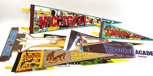 lot 616 image: Collection of 9 Vintage Souvenir Pennants Featuring Various Locations