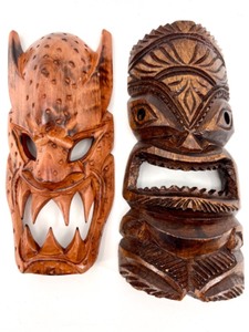 lot 617 image: Pair of Hand-Carved Wooden Tribal Masks