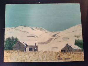 lot 154 image: Painting of Cabin in Mountains by F. Dewandeler