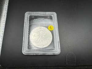 lot 1 image: 1991 1 Oz. Silver American Eagle Authenticated BU