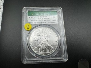 lot 9 image: 2020-P 1 Oz. Silver American Eagle FIRST STRIKE EMERGENCY ISSUE PCGS MS69