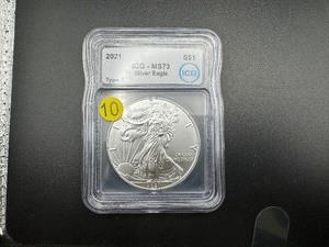 lot 10 image: 2021 Type 1 1 Oz. Silver American Eagle ICG MS70