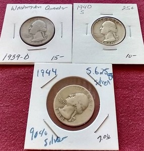 lot 8 image: (3) Silver Washington Quarters