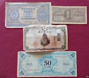lot 10 image: (4) Vintage Foreign Currency Notes
