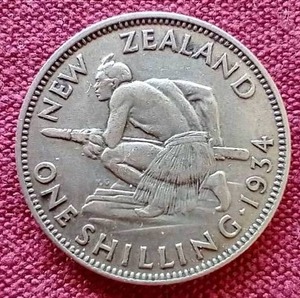 lot 13 image: 1934 New Zealand Silver Shilling Coin