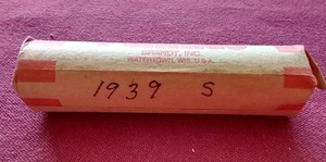 lot 19 image: 1939-S Wheat Penny Roll