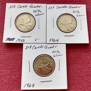 lot 29 image: (3) Silver Canadian Quarters