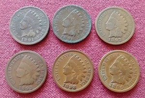 lot 55 image: (6) Indian Pennies - All 1800s