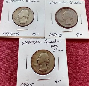 lot 64 image: (3) Silver Washington Quarters