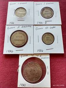 lot 69 image: (5) Vintage 1920s1930s Greek Coins
