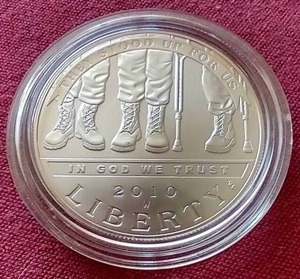 lot 71 image: 2010 Disabled Veterans Commemorative Silver Dollar