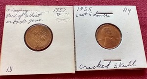 lot 77 image: (2) Die-CrackError Wheat Pennies