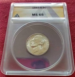 lot 78 image: Gorgeous 1945-S Silver War Nickel - ANACS MS65