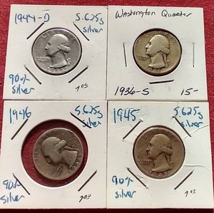 lot 92 image: (4) Silver Washington Quarters