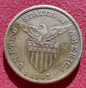 1907 Philippines Silver 1 Peso Coin