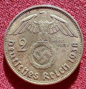 lot 106 image: 1938 German Third Reich Silver 2 Mark Coin