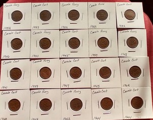 lot 113 image: (20) Vintage Canadian Pennies