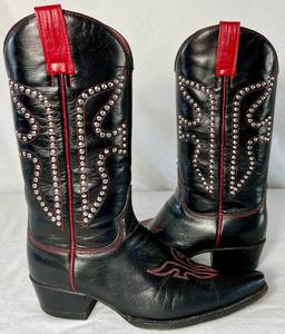 lot 48 image: Frye Daisy Duke Black & Red Cowgirl Boots Size 8.5