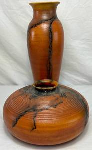 lot 83 image: Signed Natalie Jetter Horse Hair Pottery Vase and Pot