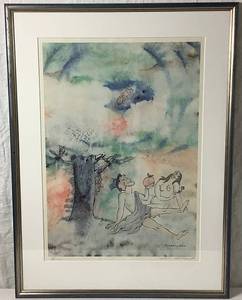 lot 109 image: Frinktens Lonn Adam and Eve in Garden Painting
