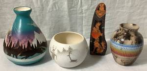 lot 141 image: Native American Pottery and 9 Painted Rock Scene