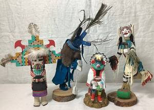 lot 157 image: Kachina Dolls Collection - Kokopeli, Watermelon Clown, Te-La-Vai (The Morning Kachina)