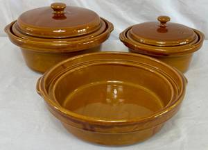lot 137 image: Set of 3 Rival Naturelles Harvest Brown Vented Covered Stoneware Bowls