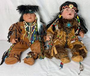 lot 167 image: Royal Cathay Native American 20 Porcelain Dolls - Boy and Girl