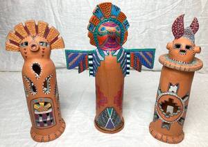 lot 92 image: Vintage Hand Painted Terracotta Kachina Luminaria Sculptures