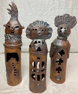 lot 89 image: Set of 3 Native American Pottery Luminaria Sculptures