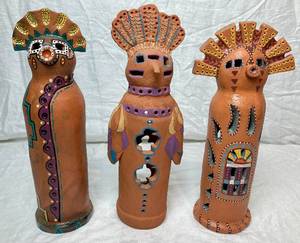 lot 91 image: Terracotta Kachina Doll Luminarias - set of 3