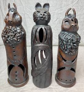 lot 88 image: Set of 3 Pottery Spirit Animals Luminaria