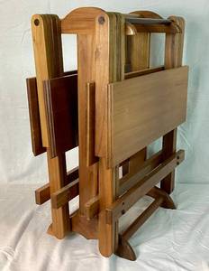 lot 192 image: Pair of Collapsible Portable Folding Serving Tables with Storage Stand
