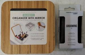lot 17 image: Home & Beauty - (1) Home  Solutions Bamboo Organizer with Mirror & (1) Travel Smart Grooming Kit