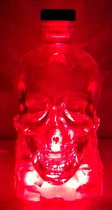 lot 40 image: Crystal Head Vodka Bottle (Empty) with a Finlandia Light Up Pedestal  Red Light (View Photos)