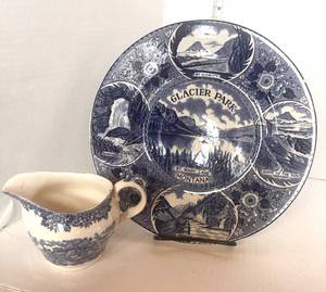 lot 131 image: Staffordshire Creamer and Glacier Park Plate