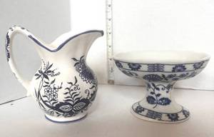 lot 132 image: Blue Pattern Soap Dish and Milk Pitcher