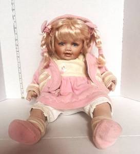 lot 133 image: Large Porcelain Doll with Pink Hair
