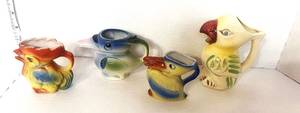 4 Vintage Bird Creamers Includes Kookaburra Creamer