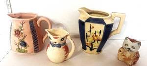 lot 10 image: 2 Vintage Pitchers Japan and 2 Vintage Cat Pitchers