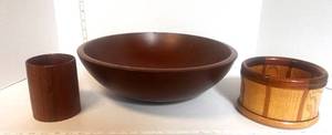 lot 30 image: 3 Wood Pieces Dice Cup and 2 Bowls