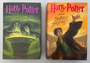 lot 1 image: HARRY POTTER And The Half Blood Prince & HARRY POTTER And The Deathly Hallows Hard Cover Books (Great Condition)